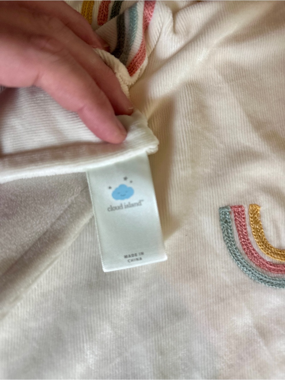 Cloud Island Embroidered Rainbow Baby Blanket - Cream with Pastel Rainbows - Picture 3 of 4